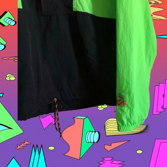 80s Vintage Ocean Equipment Pullover Windbreaker Neon - Picture 4 of 5